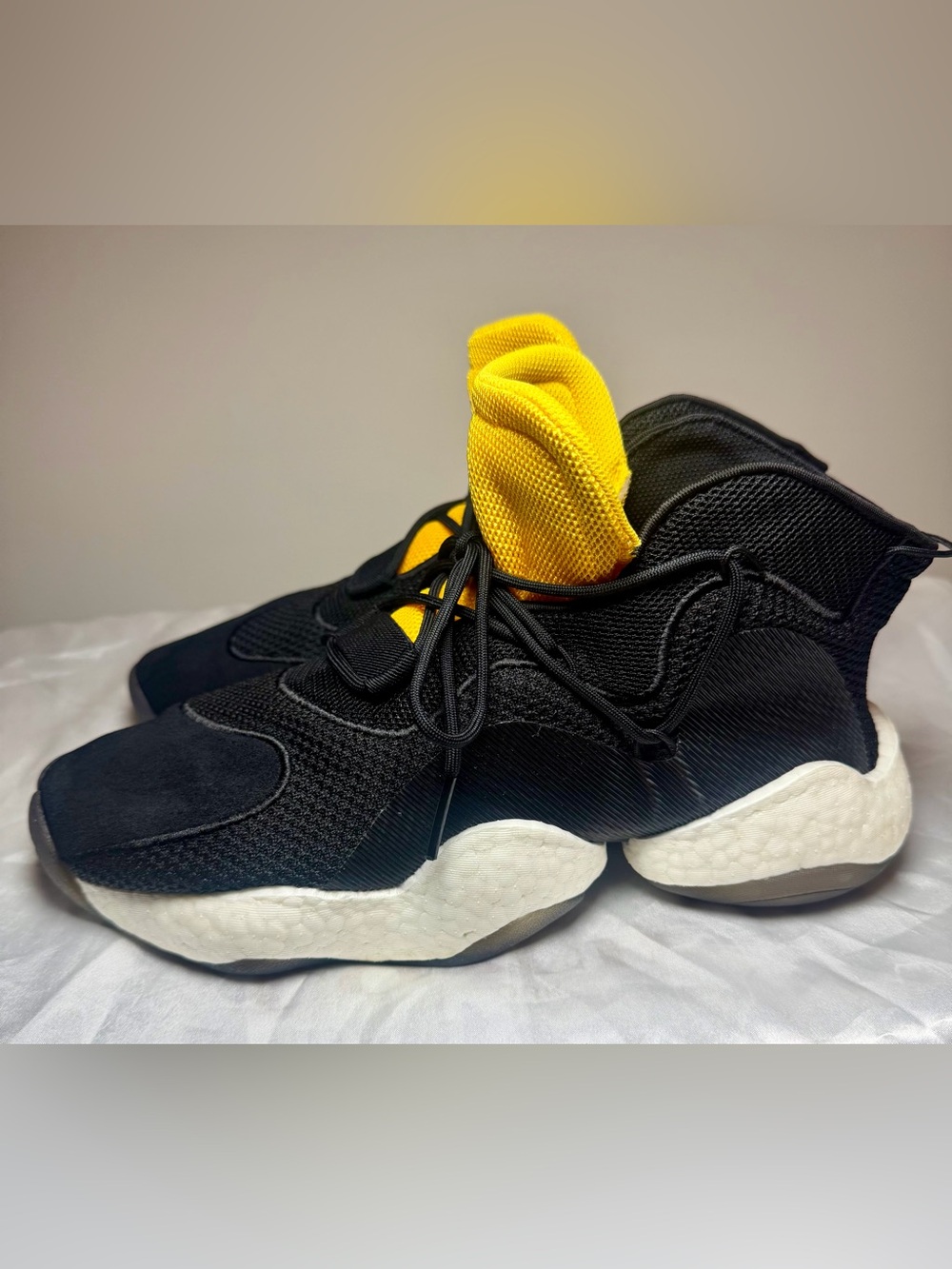 adidas Black Sneakers with Bright Yellow Tongue